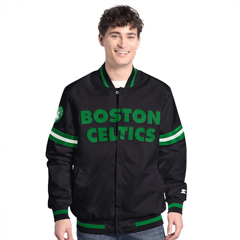 Men's Starter Black Boston Celtics Scout Varsity Full-Snap Jacket,