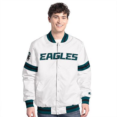 Men's Starter White Philadelphia Eagles Scout Full-Snap Varsity Jacket