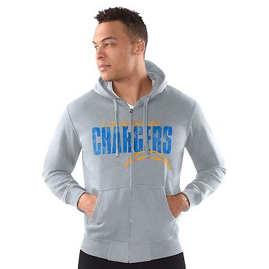 Men's Starter Heather Gray Los Angeles Chargers Distressed Classic Full-Zip Hoodie