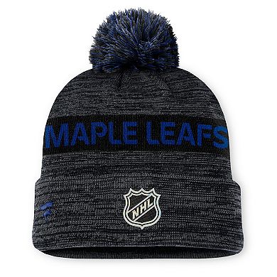 Men's Fanatics Black Toronto Maple Leafs Authentic Pro Alternate Logo Cuffed Knit Hat with Pom