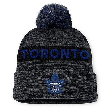Men's Fanatics Black Toronto Maple Leafs Authentic Pro Alternate Logo Cuffed Knit Hat with Pom