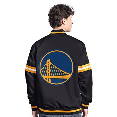 Men's Starter Black Golden State Warriors Scout Varsity Full-Snap Jacket