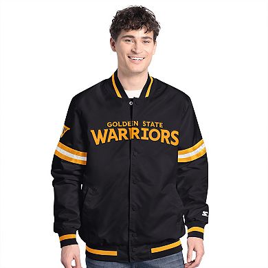 Men's Starter Black Golden State Warriors Scout Varsity Full-Snap Jacket