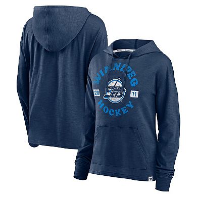 Women's Fanatics Heather Navy Winnipeg Jets Faded Pullover Hoodie