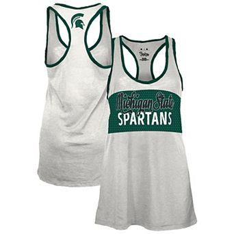 Women's Pressbox White/Green Michigan State Spartans Tracy Racerback Burnout Tank Top