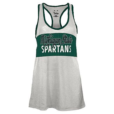 Women's Pressbox White/Green Michigan State Spartans Tracy Racerback Burnout Tank Top