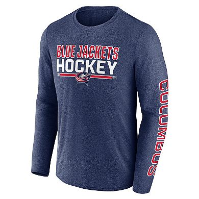 Men's Fanatics Heather Navy Columbus Blue Jackets Sweep Iconic Synthetic Long Sleeve T-Shirt