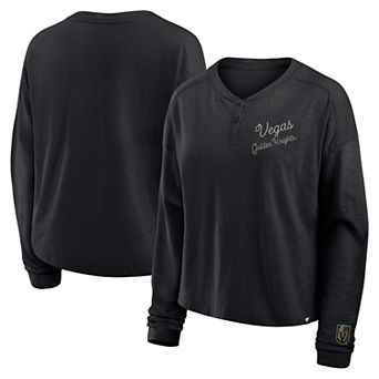 Women's Fanatics Black Vegas Golden Knights Oversized All Out Effort Long Sleeve Henley T-Shirt