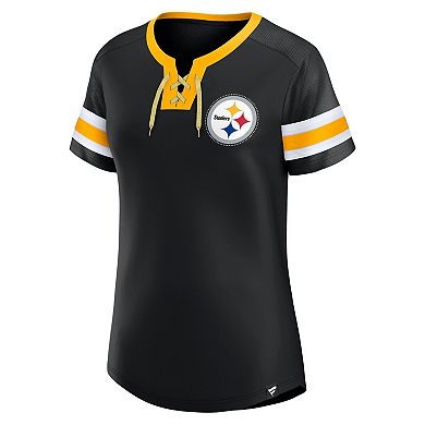 Women's Fanatics Black Pittsburgh Steelers Lace-Up Bling T-Shirt