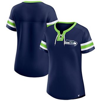 Women's Fanatics College Navy Seattle Seahawks Lace-Up Bling T-Shirt