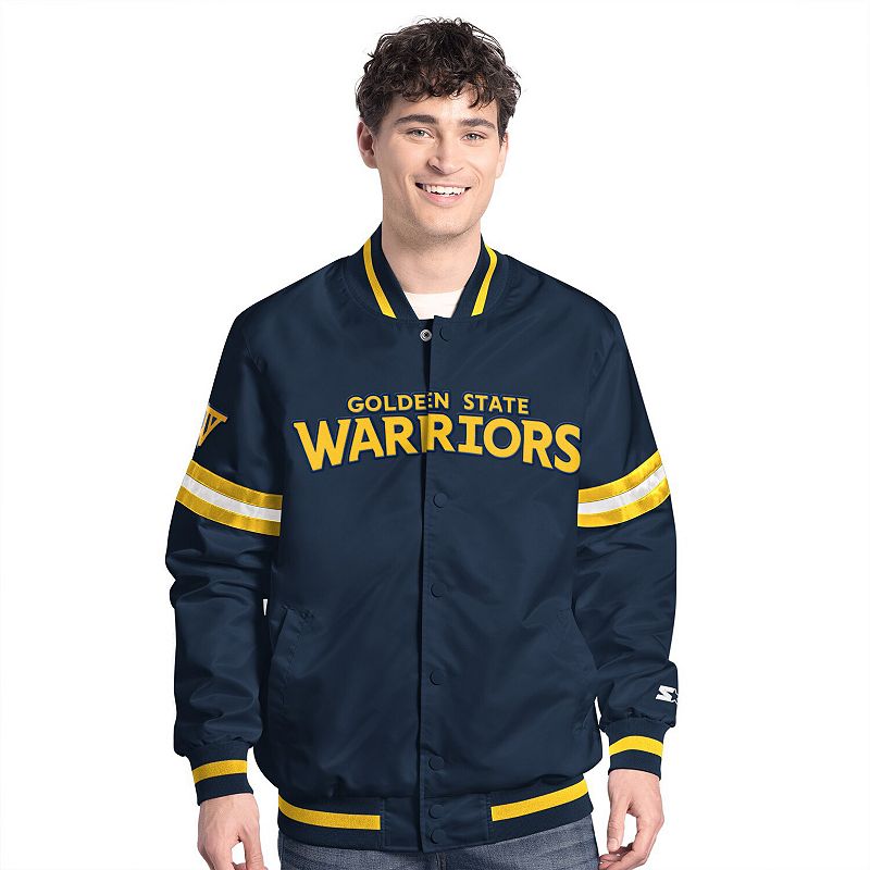 Men's Starter Navy Golden State Warriors Scout Full-Snap Varsity Jacket,