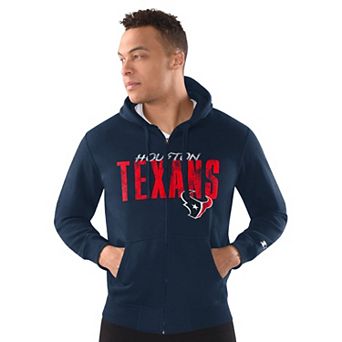 Men's Starter Navy Houston Texans Distressed Classic Full-Zip Hoodie