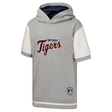 Youth Heather Gray Detroit Tigers Line Up Short Sleeve Pullover Hoodie