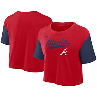Women's Nike Red/Navy Atlanta Braves Script Cropped Performance T-Shirt