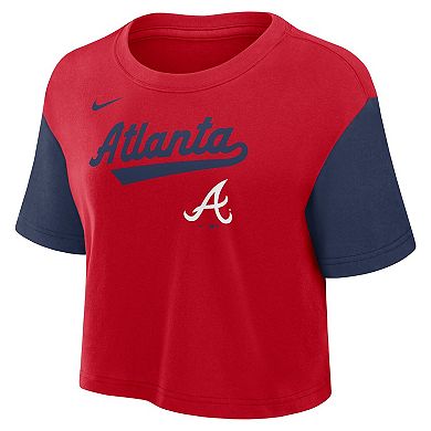 Women's Nike Red/Navy Atlanta Braves Script Cropped Performance T-Shirt