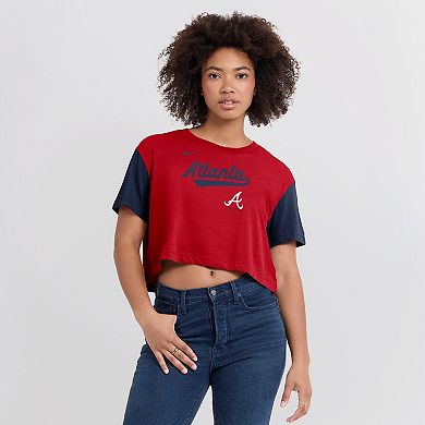 Women's Nike Red/Navy Atlanta Braves Script Cropped Performance T-Shirt