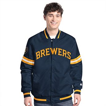 Men's Starter Navy Milwaukee Brewers Scout Full-Snap Varsity Jacket
