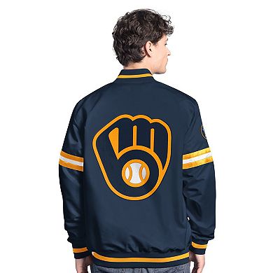 Men's Starter Navy Milwaukee Brewers Scout Full-Snap Varsity Jacket