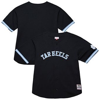 Men's Mitchell & Ness Black North Carolina Tar Heels On The Clock Full-Button Fashion Jersey