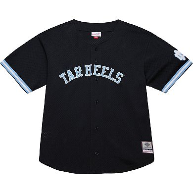 Men's Mitchell & Ness Black North Carolina Tar Heels On The Clock Full-Button Fashion Jersey