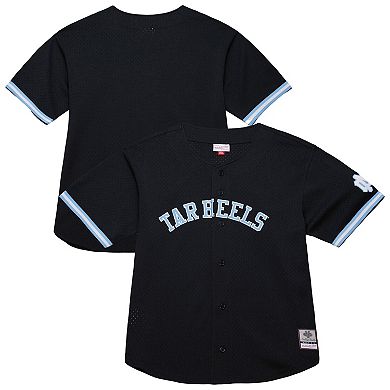 Men's Mitchell & Ness Black North Carolina Tar Heels On The Clock Full-Button Fashion Jersey