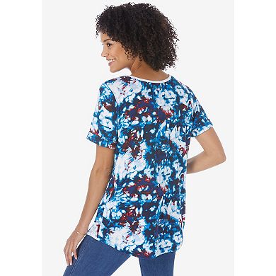 Woman Within Plus Size Cuffed Americana Print Tee