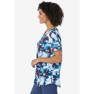 Woman Within Plus Size Cuffed Americana Print Tee