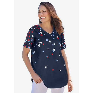 Woman Within Plus Size Cuffed Americana Print Tee
