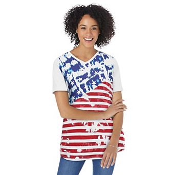 Woman Within Plus Size Cuffed Americana Print Tee