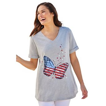 Woman Within Plus Size Cuffed Americana Print Tee