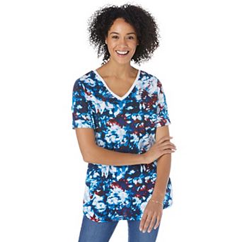 Woman Within Plus Size Cuffed Americana Print Tee