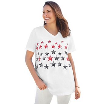 Woman Within Plus Size Cuffed Americana Print Tee