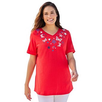 Woman Within Plus Size Cuffed Americana Print Tee
