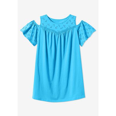 Woman Within Plus Size Eyelet Cold-Shoulder Tunic