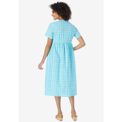 Woman Within Women's Plus Size Short-Sleeve Seersucker Dress