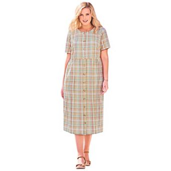Woman Within Plus Size Short-Sleeve Seersucker Dress