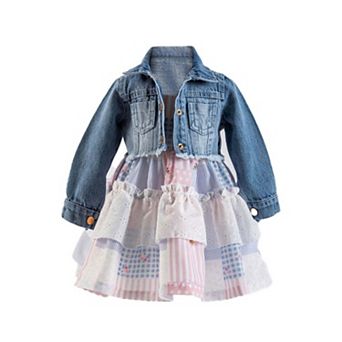 Infant and Toddler Girl's Sundress and Crop Jean Jacket 2 pc Adorable Outfit