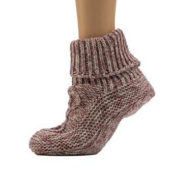 Women's Cuddl Duds® Knit Bootie Slipper Socks Lined with Faux Shearling & Gripper