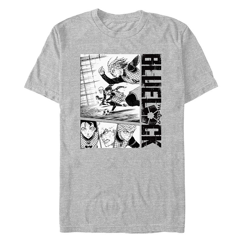 Licensed Character Men's Blue Lock Soccer Action Scene Graphic Tee, Size: Medium, Athletic Grey