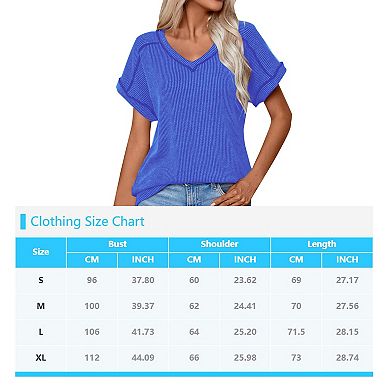 V Neck Cap Sleeve Ribbed Summer Tops for Women Trendy Casual Tshirt