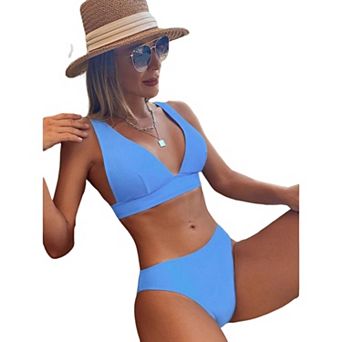 Women's Push Up V Neck Bikini Sets Adjustable Strap Two Piece Bathing Suit