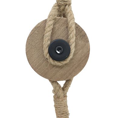PARISLOFT Industrial Decorative Iron Faux Pulley Tackle with Jute Rope and Hook 23 x 4 x 4.5 Inches