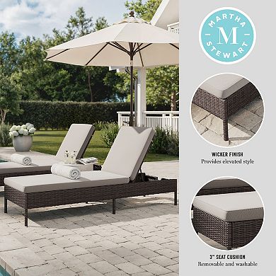 Martha Stewart Outdoor Rattan Wicker Chaise Lounge Chair with All-Weather Cushions