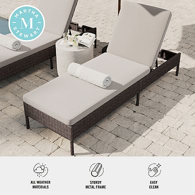 Martha Stewart Outdoor Rattan Wicker Chaise Lounge Chair with All-Weather Cushions
