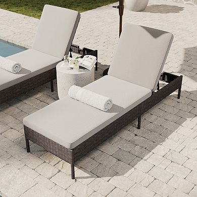 Martha Stewart Outdoor Rattan Wicker Chaise Lounge Chair with All-Weather Cushions