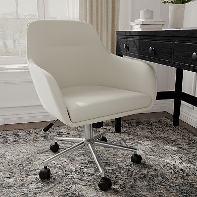 Martha Stewart Upholstered Swivel Home Office Chair with Flared Arms