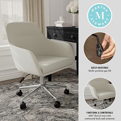 Martha Stewart Upholstered Swivel Home Office Chair with Flared Arms