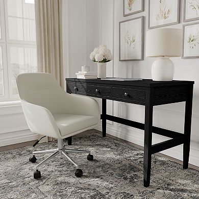 Martha Stewart Upholstered Swivel Home Office Chair with Flared Arms