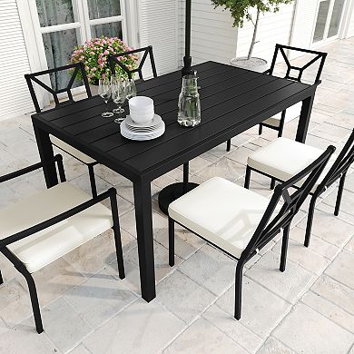 Martha Stewart 60" All-Weather Steel Frame Patio Table with Slatted Top and Umbrella Hole