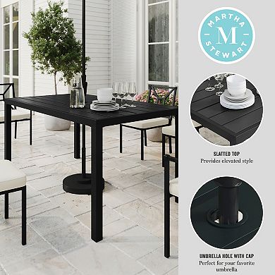 Martha Stewart 60" All-Weather Steel Frame Patio Table with Slatted Top and Umbrella Hole